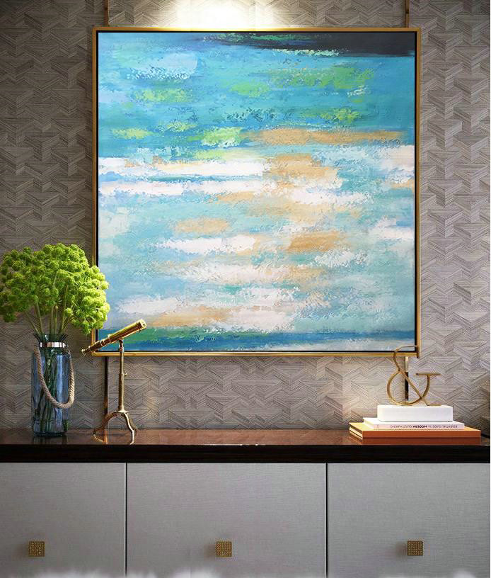 Extra Large Acrylic Painting On Canvas,Oversized Contemporary Art,Extra Large Canvas Art,Handmade Acrylic Painting,White,Blue,Green,Yellow.etc